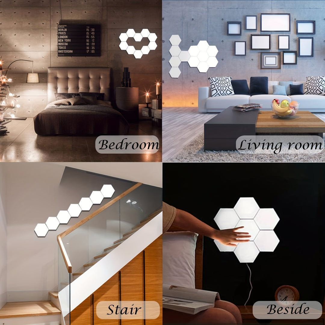 6packs Touch Control Hexagonal LED Wall Light, Neutral White Lamp With Touch Night Light, Easy To Use And Energy Efficient