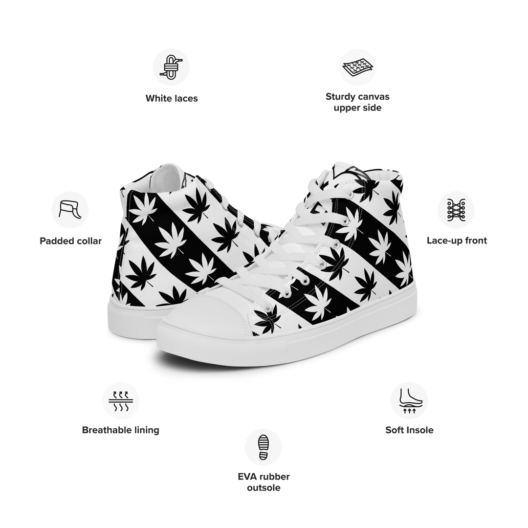 Sneakers alte in tela da uomo CANNABIS B/W - Gufetto Brand 