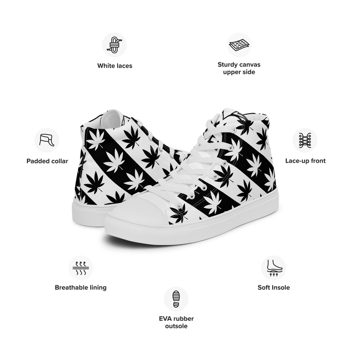 Sneakers alte in tela da uomo CANNABIS B/W - Gufetto Brand 