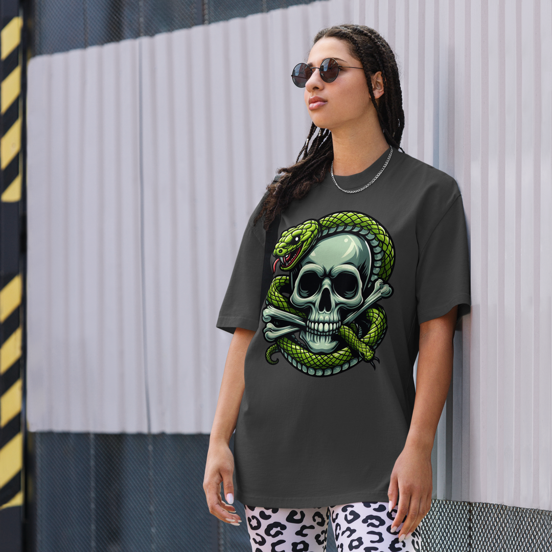 T-shirt sbiadita oversize SKULL DARK SNAKE ONE - Gufetto Brand 