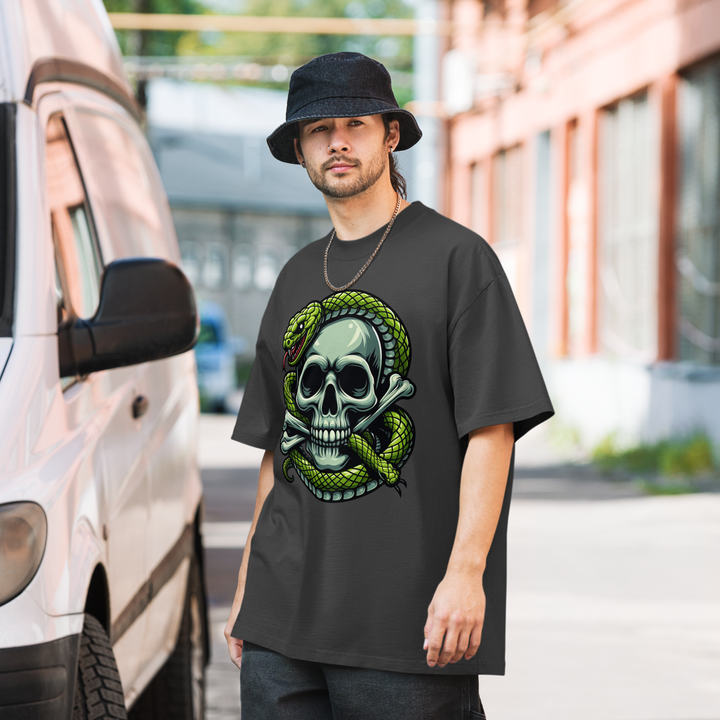 T-shirt sbiadita oversize SKULL DARK SNAKE ONE - Gufetto Brand 