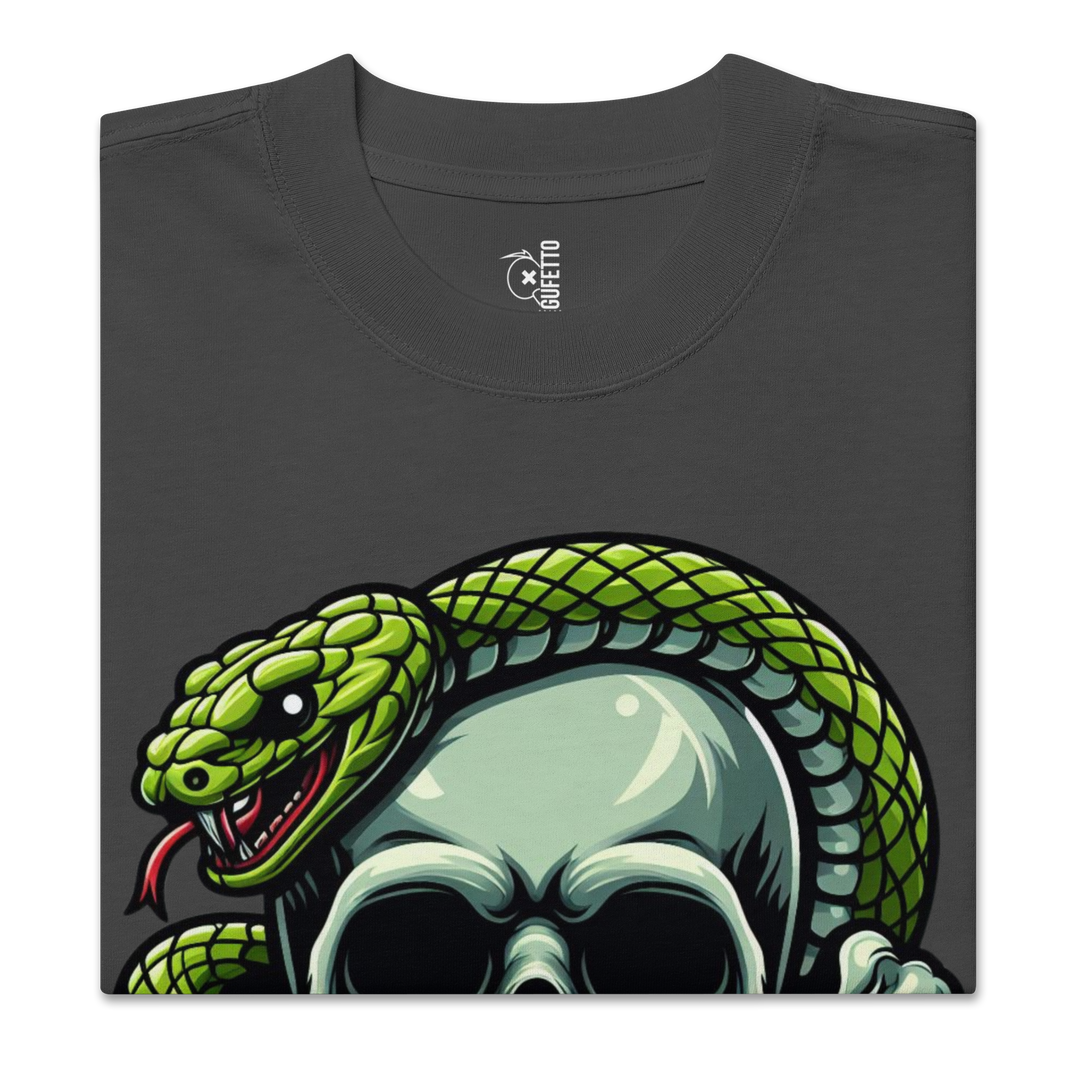 T-shirt sbiadita oversize SKULL DARK SNAKE ONE - Gufetto Brand 