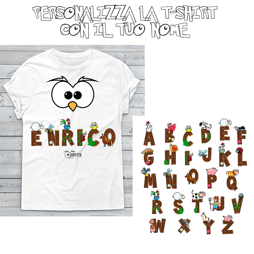 T-shirt Animal Name Personalizzabile con Nome - Gufetto Brand 