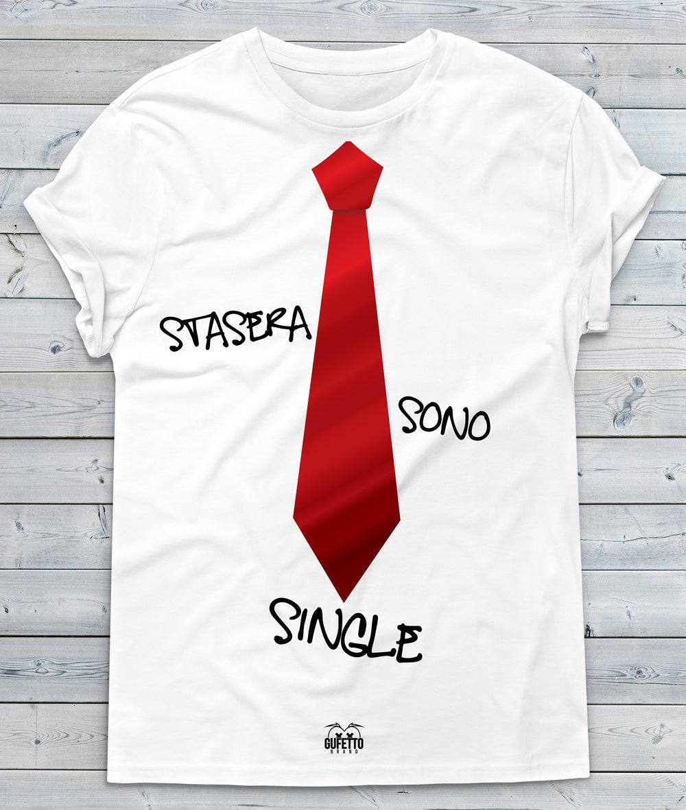 T-shirt Uomo Stasera sono Single Red,Black and Blue - Gufetto Brand 