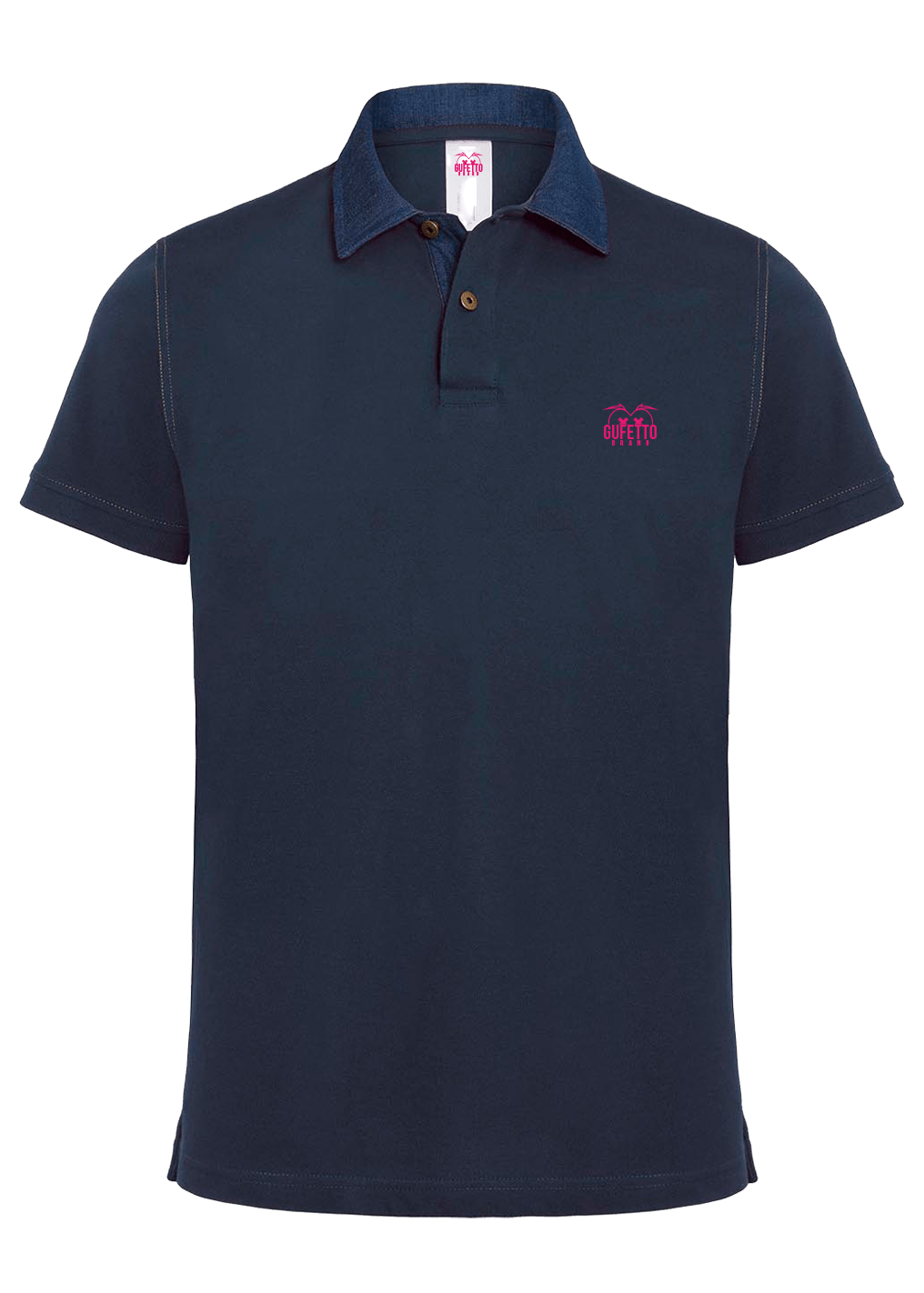 Polo Uomo Dnm Blu Logo Fucsia Ricamato - Gufetto Brand 