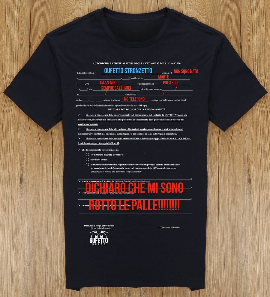 T-shirt Uomo Autocertificazione Gufetto ( G58903 ) - Gufetto Brand 