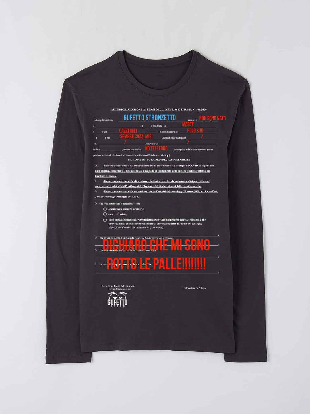 T-shirt Uomo Autocertificazione Gufetto ( G58903 ) - Gufetto Brand 