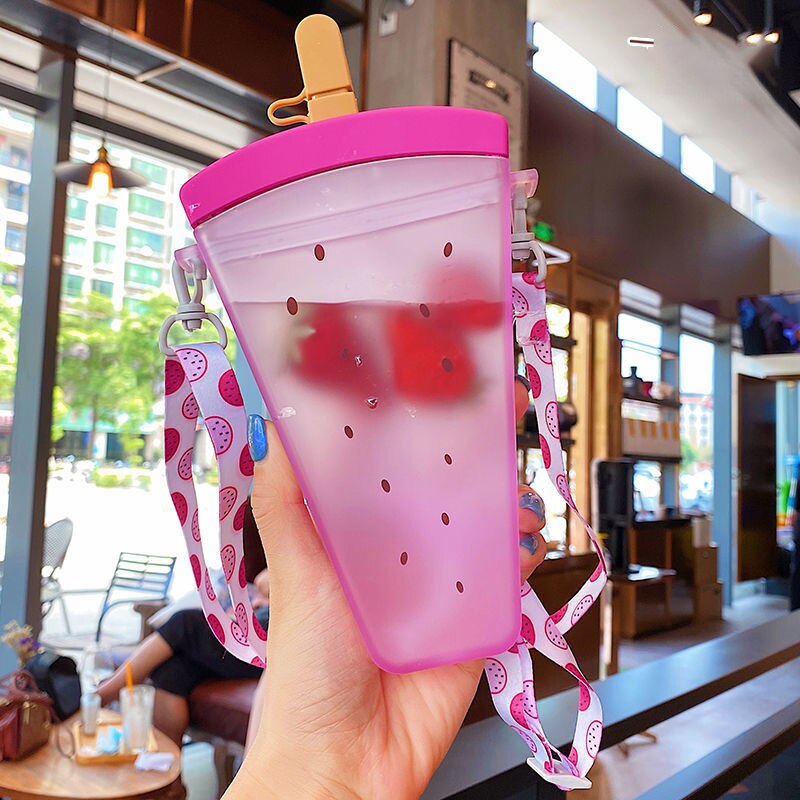 Plastic Water Bottles Cute Watermelon Ice Cream Water Bottle with Straw Bottle Anti-fall Portable Popsicle Cup Kids Water - Gufetto Brand 