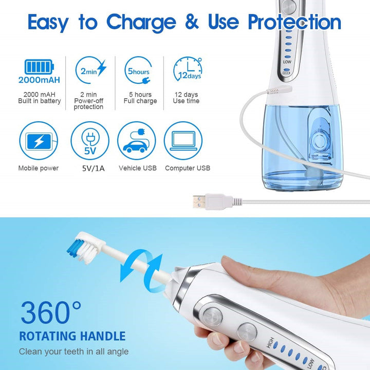 5 modalità di Irrigatore Orale USB Ricaricabile Filo Interdentale Portatile Dentale Acqua Flosser Jet 300 ml Irrigatore Dentale Denti Cleaner + 6 Jet - Gufetto Brand 