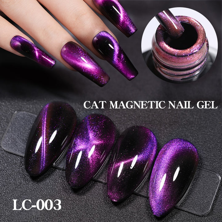 LEMOOC Smalto per Unghie Magnetico Gatto Gel Olografico Soak Off UV LED Smalto per Unghie Lacche Shiny Glitter Cat Shines Base Nera Necessità - Gufetto Brand 