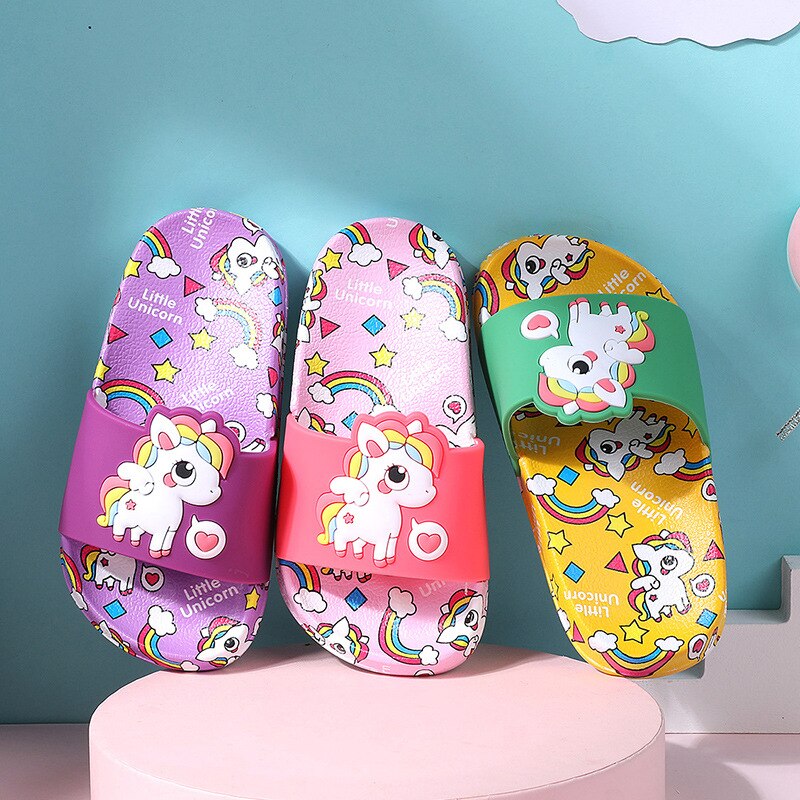 Unicorn Kids Slippers New Summer Rainbow Boys Girls Slippers PVC Non-slip Children Beach Shoes Baby Home Sandals Kids Flip Flops - Gufetto Brand 