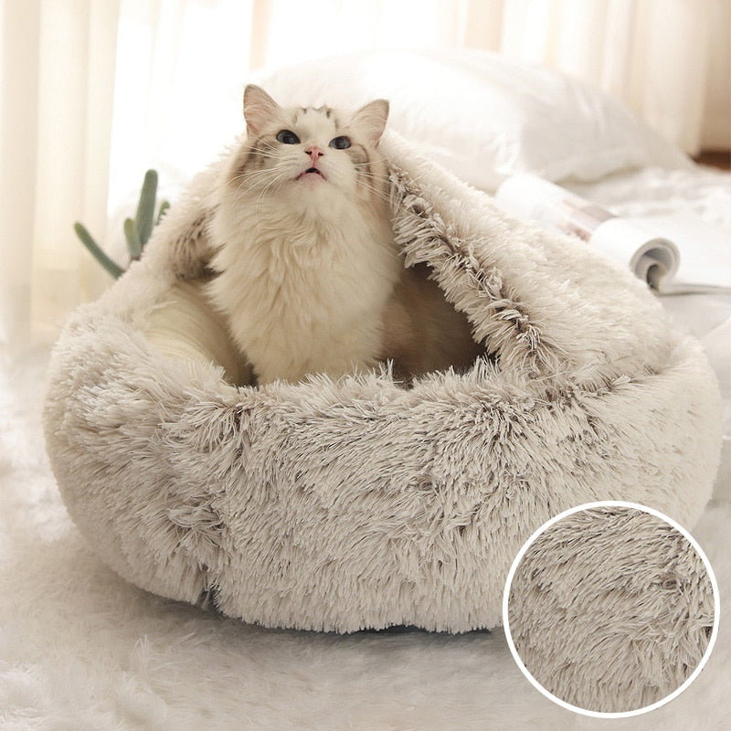 Inverno Lungo Peluche Pet Cat Letto Rotondo Gatto con Cuscino - Gufetto Brand 