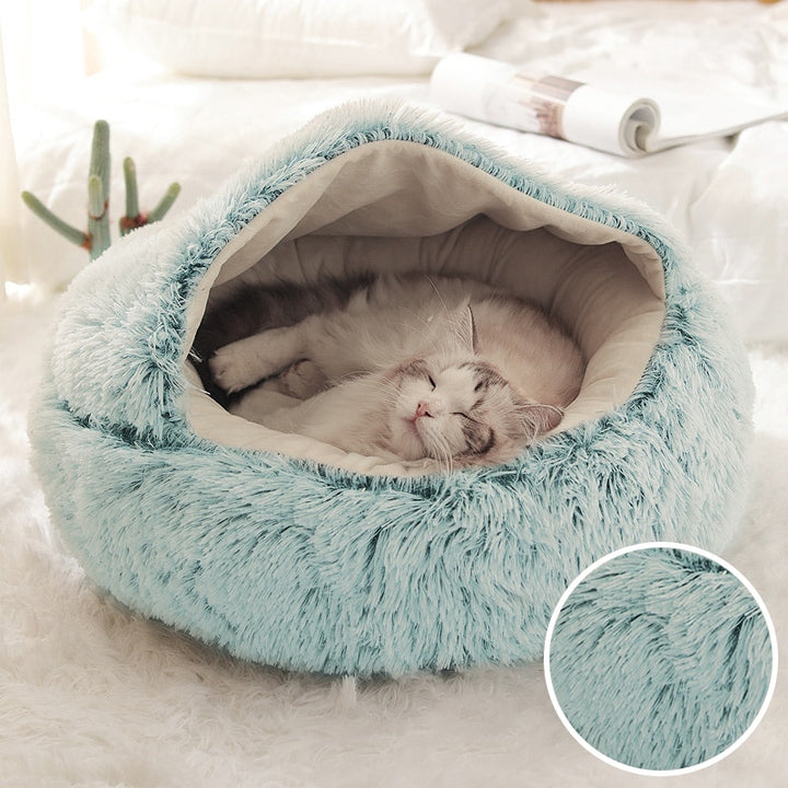 Inverno Lungo Peluche Pet Cat Letto Rotondo Gatto con Cuscino - Gufetto Brand 