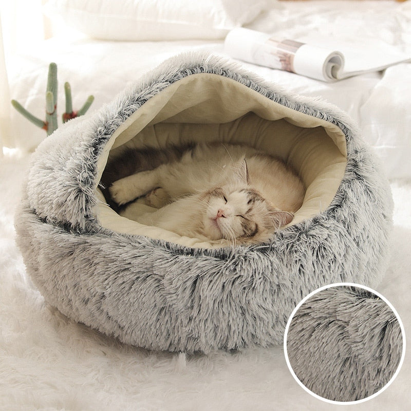 Inverno Lungo Peluche Pet Cat Letto Rotondo Gatto con Cuscino - Gufetto Brand 