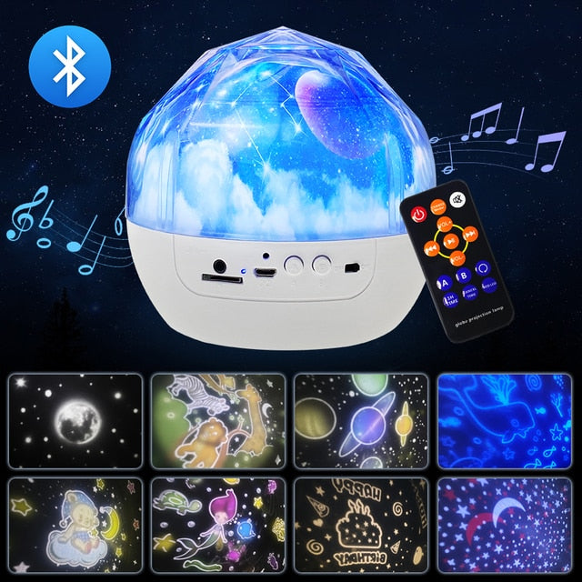 Proiettore di cielo stellato colorato Rotazione della luce notturna Lampada da notte di luna stellata Ricarica USB per regalo di compleanno Bambini romantici - Gufetto Brand 