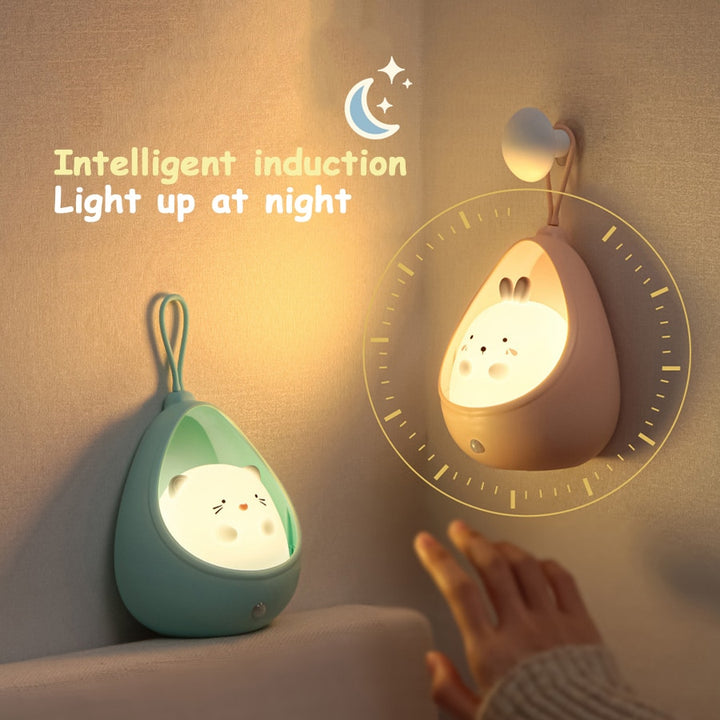 LED Night Light Sensor Control simpatico animale Lampada a induzione umana per bambini Camera da letto per bambini Lampade da parete in silicone ricaricabili USB - Gufetto Brand 