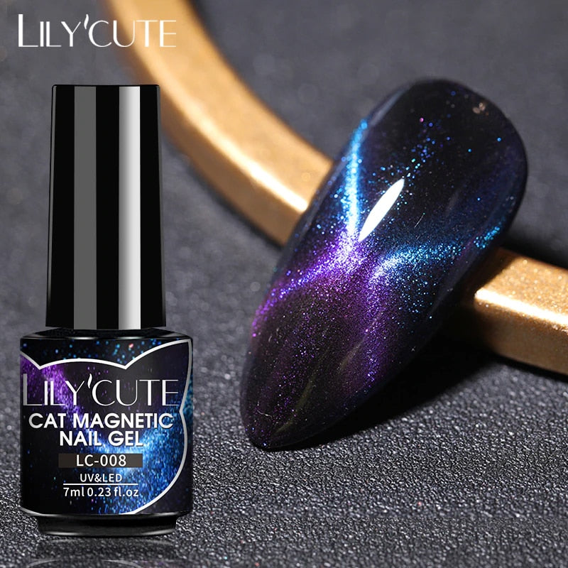 LEMOOC Smalto per Unghie Magnetico Gatto Gel Olografico Soak Off UV LED Smalto per Unghie Lacche Shiny Glitter Cat Shines Base Nera Necessità - Gufetto Brand 