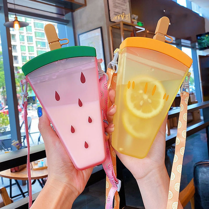 Plastic Water Bottles Cute Watermelon Ice Cream Water Bottle with Straw Bottle Anti-fall Portable Popsicle Cup Kids Water - Gufetto Brand 