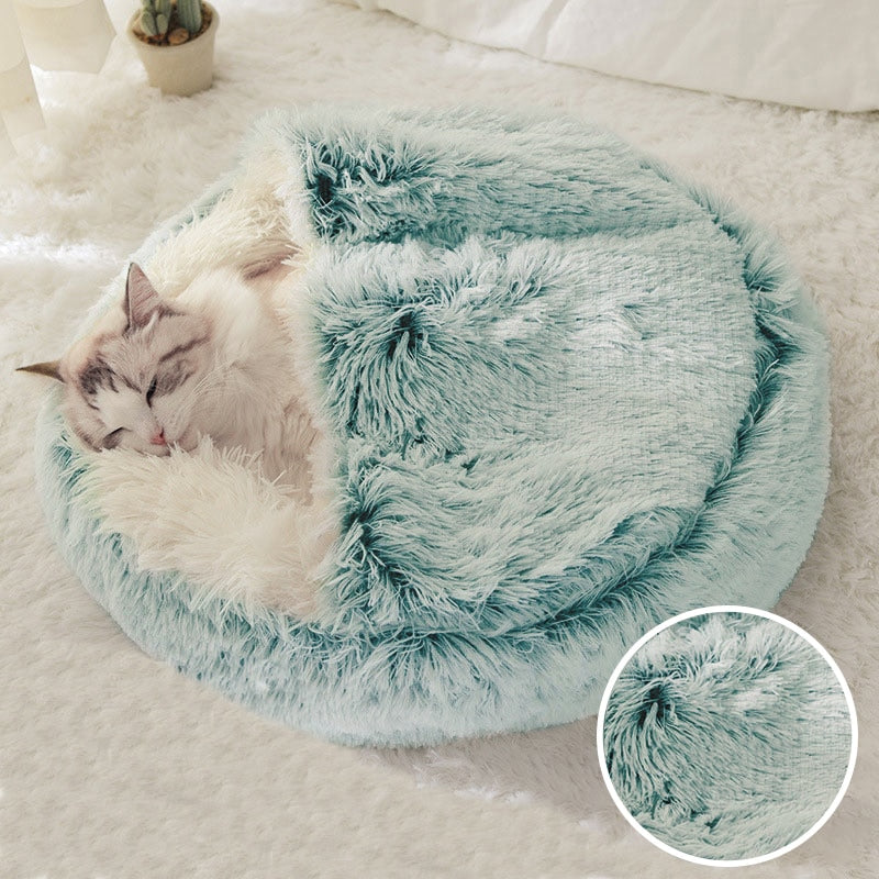 Inverno Lungo Peluche Pet Cat Letto Rotondo Gatto con Cuscino - Gufetto Brand 