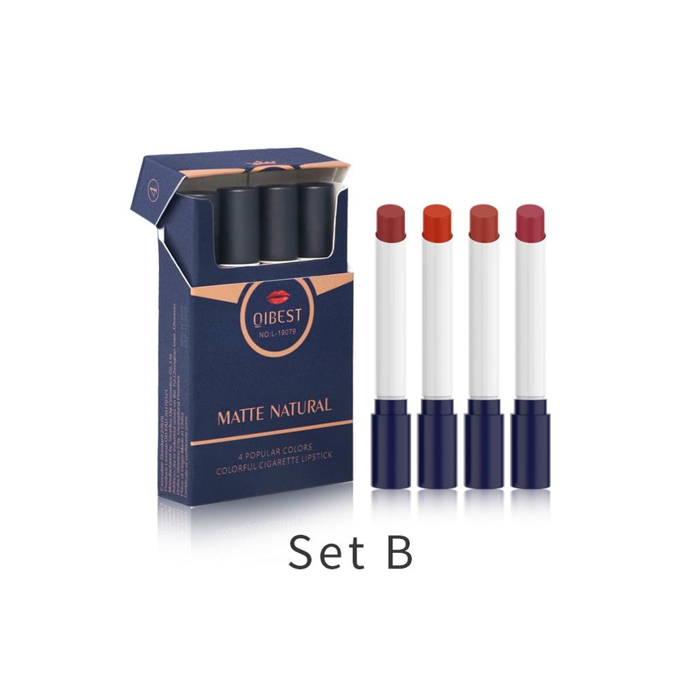 Rossetto Opaco 4 Colori/Set Trucco Labbra Tubo di Sigaretta Impermeabile di Lunga Durata - Gufetto Brand 