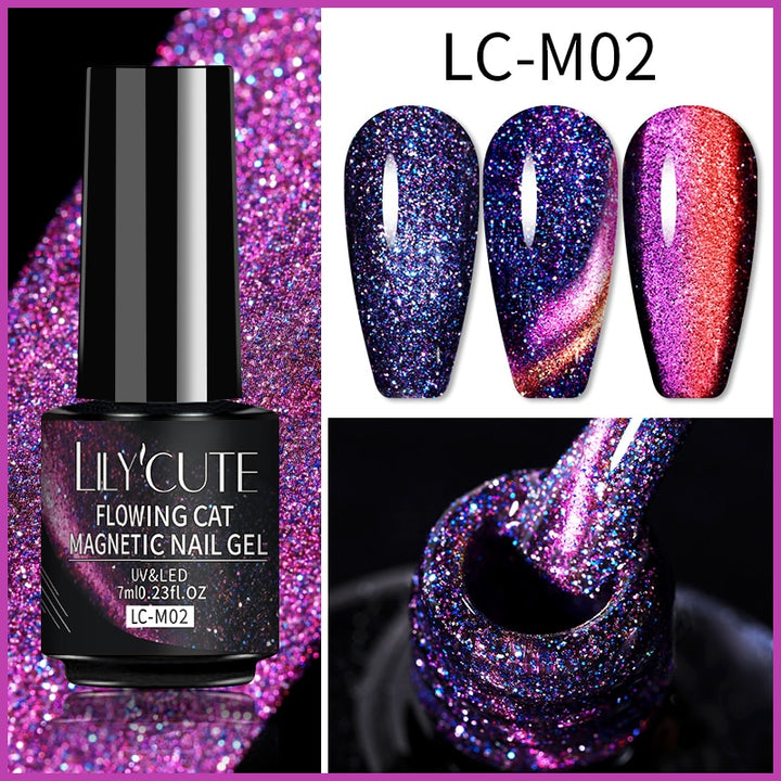 LEMOOC Smalto per Unghie Magnetico Gatto Gel Olografico Soak Off UV LED Smalto per Unghie Lacche Shiny Glitter Cat Shines Base Nera Necessità - Gufetto Brand 