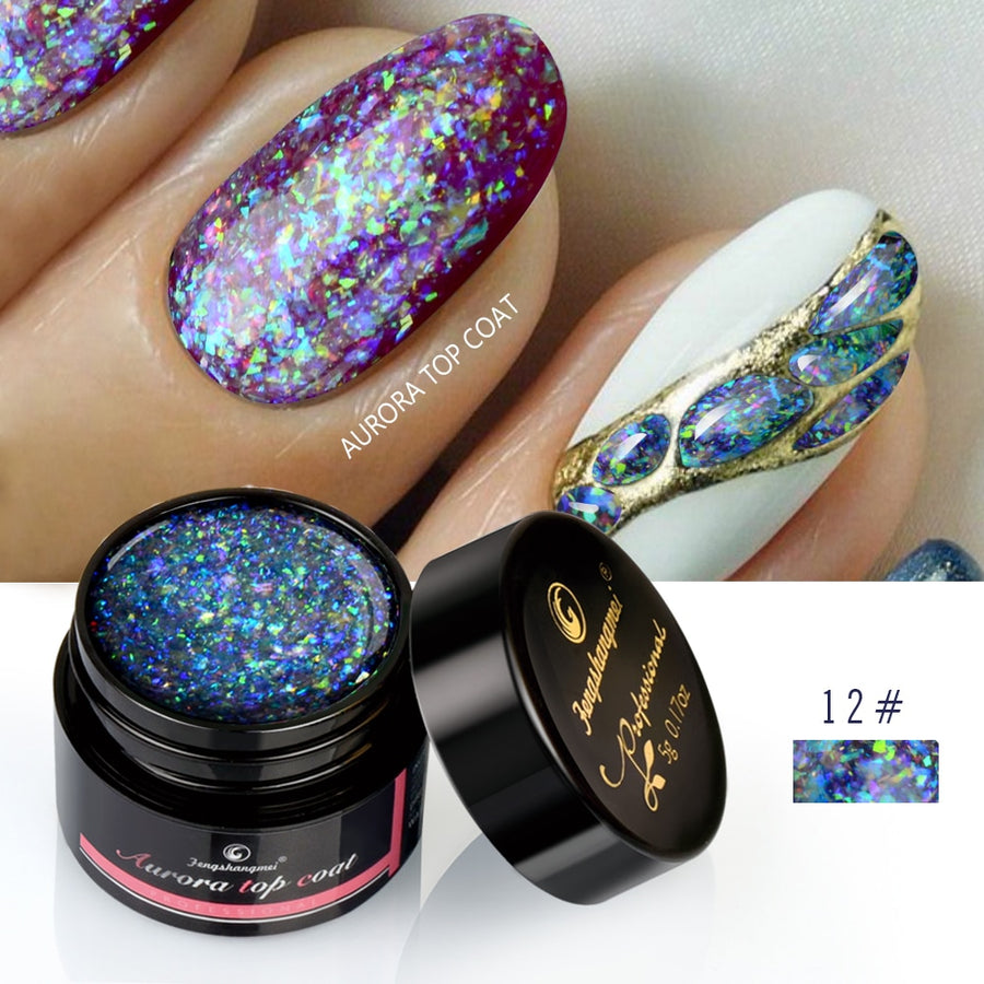 Fengshangmei 5g Aurora Gel Nail Polish Top Coat Hybrid Gel Vernice Trasparente UV Gellak Glittler Lacca Art Vernis Semi Permanente - Gufetto Brand 