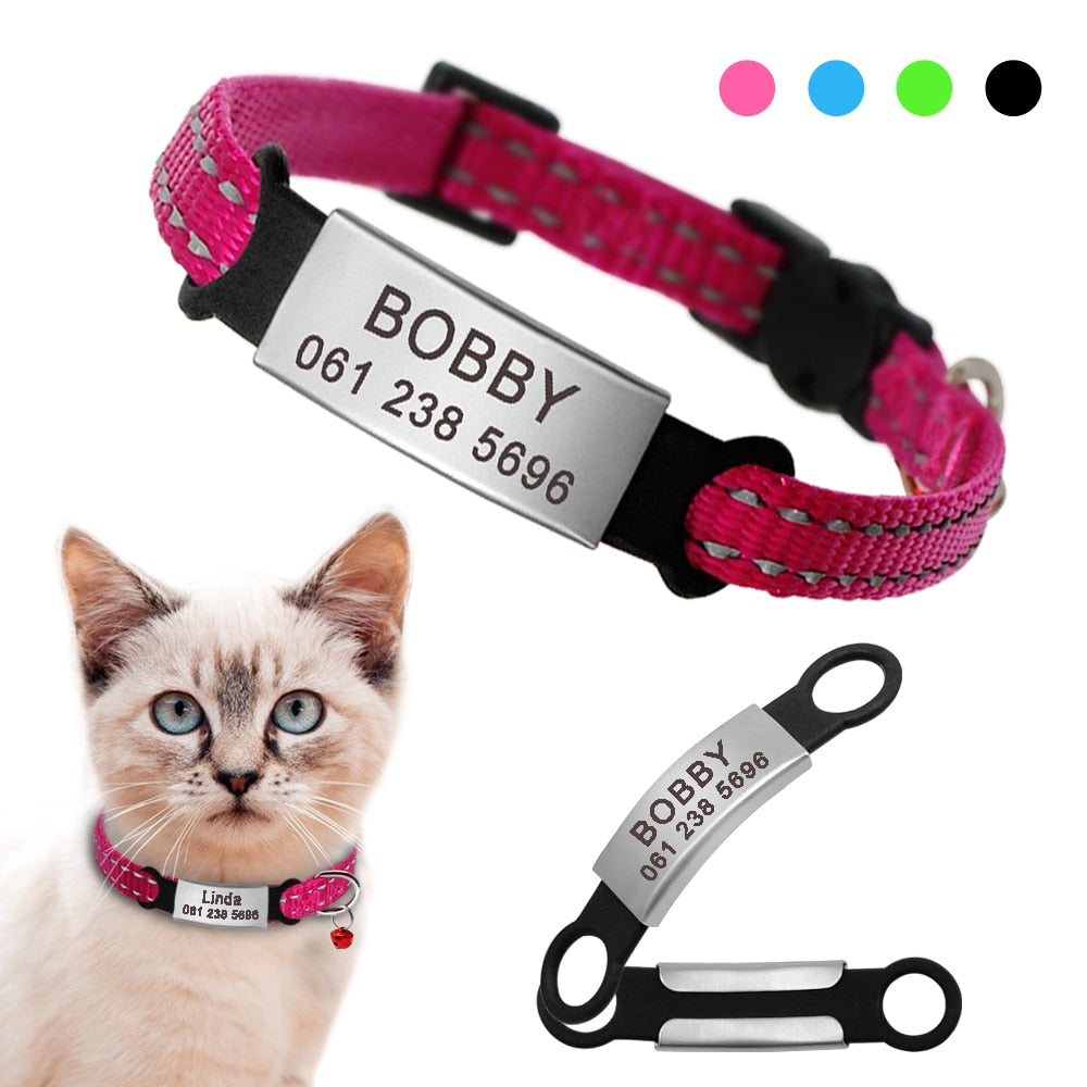 Collare per gatti in nylon Collari per animali domestici personalizzati con targhetta identificativa per nome Collare per gattino Chihuahua riflettente Collana per animali domestici Accessori per cani - Gufetto Brand 