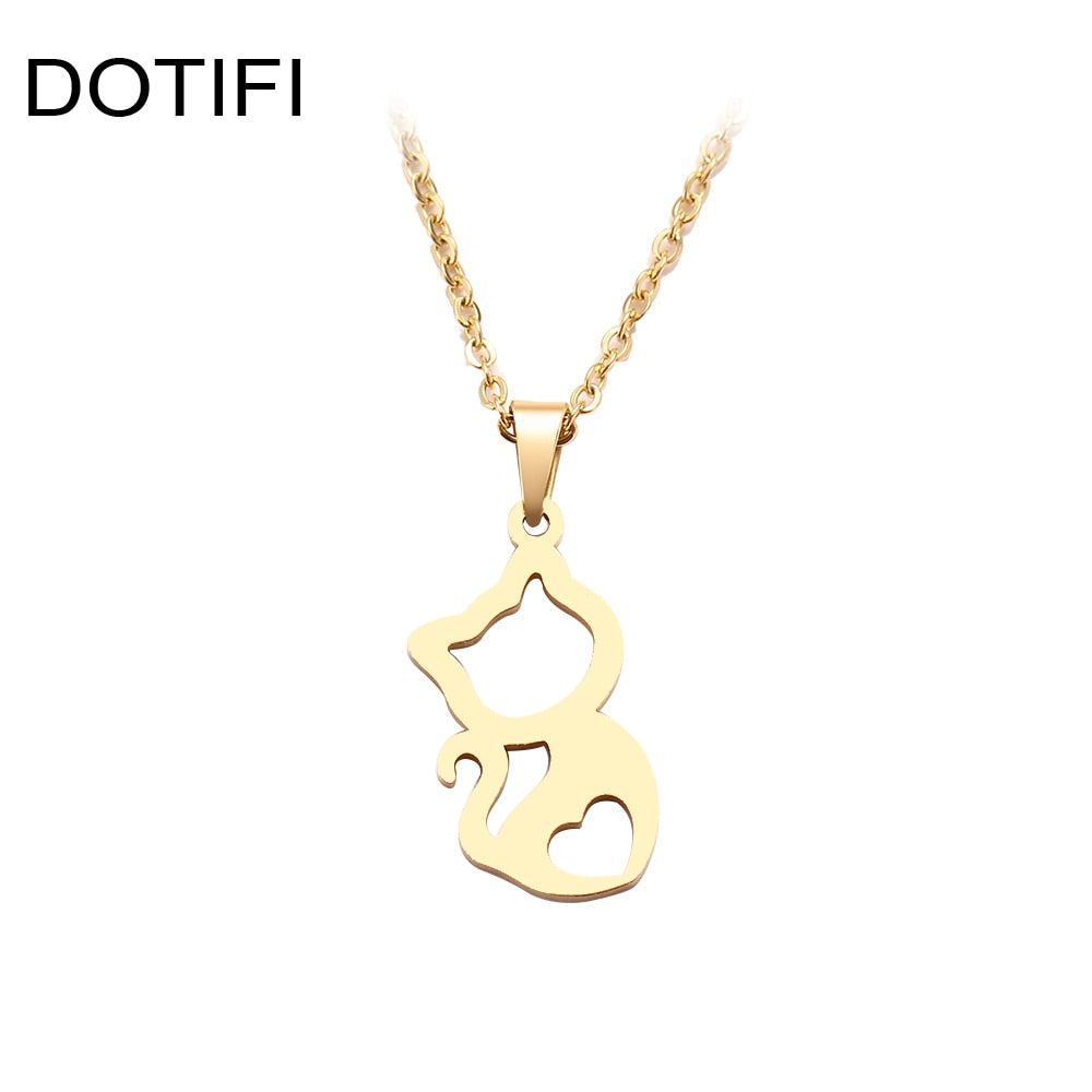 DOTIFI Collana in acciaio inossidabile per donna Simpatico gattino Collana con ciondolo color oro Gioielli di fidanzamento - Gufetto Brand 