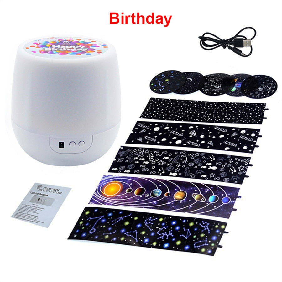 Proiettore di cielo stellato colorato Rotazione della luce notturna Lampada da notte di luna stellata Ricarica USB per regalo di compleanno Bambini romantici - Gufetto Brand 