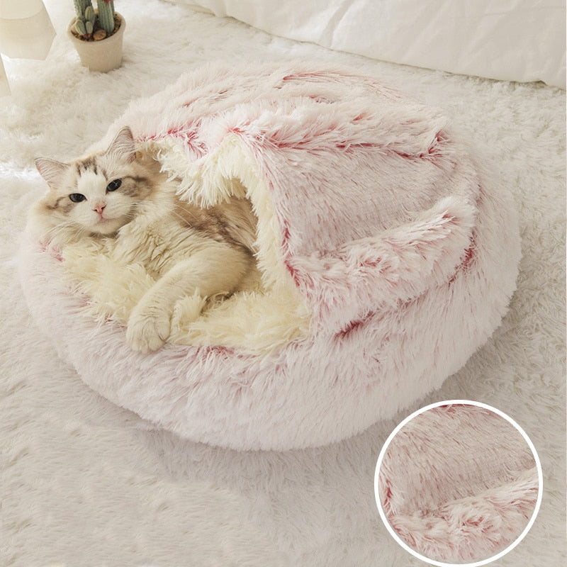 Inverno Lungo Peluche Pet Cat Letto Rotondo Gatto con Cuscino - Gufetto Brand 