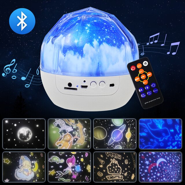 Proiettore di cielo stellato colorato Rotazione della luce notturna Lampada da notte di luna stellata Ricarica USB per regalo di compleanno Bambini romantici - Gufetto Brand 