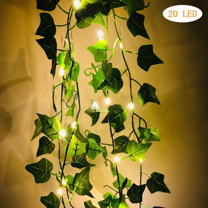 2M 20LED Green Leaf String Lights Artificial Vine Fairy Lights Battery Powered Christmas Garland Light For Weeding Home Decor - Gufetto Brand 