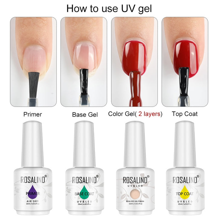 ROSALIND Set di Smalti per Unghie Gel per Lacca per Manicure Vernis Semi Permanente UV Tutti Per Le Unghie Base di Arte Primer Smalto Del Gel Top - Gufetto Brand 