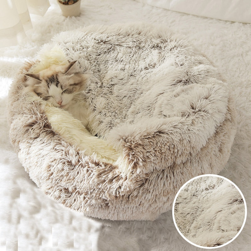 Inverno Lungo Peluche Pet Cat Letto Rotondo Gatto con Cuscino - Gufetto Brand 