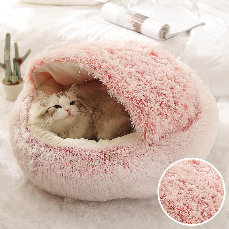 Inverno Lungo Peluche Pet Cat Letto Rotondo Gatto con Cuscino - Gufetto Brand 