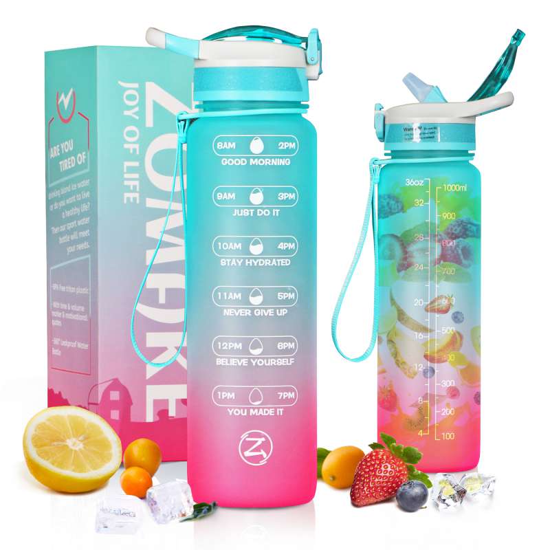 ZOMAKE 32oz Motivational Water Bottle with Time Marker,Leakproof  Sports Water Bottle BPA Free,Fruit Water Bottle Sports 1 Liter - Gufetto Brand 