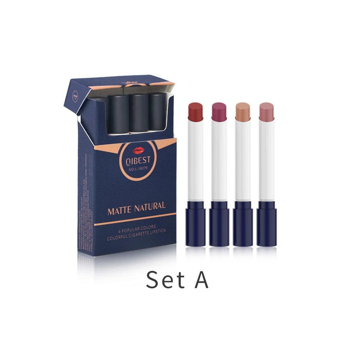 Rossetto Opaco 4 Colori/Set Trucco Labbra Tubo di Sigaretta Impermeabile di Lunga Durata - Gufetto Brand 