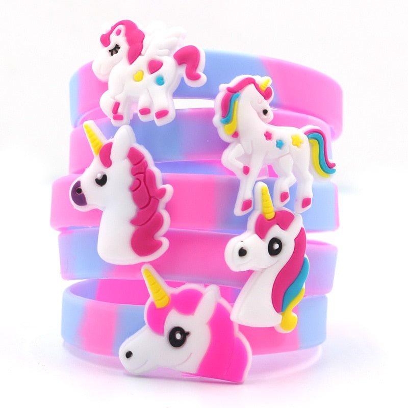 5pcs Rainbow Unicorn Party Rubber Bangle Bracelet Unicornio Birthday Party Decorations Kids Baby Shower Decorations Party Favors - Gufetto Brand 