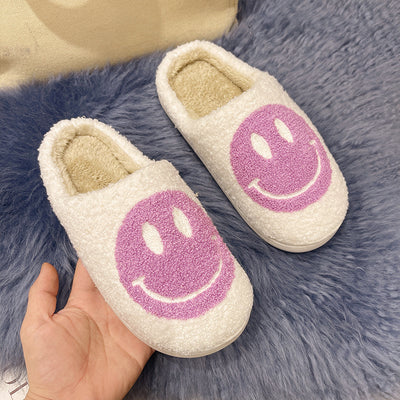 new cotton slippers women's home plush warm home indoor non-slip thick bottom smiley hairy autumn and winter - Gufetto Brand 