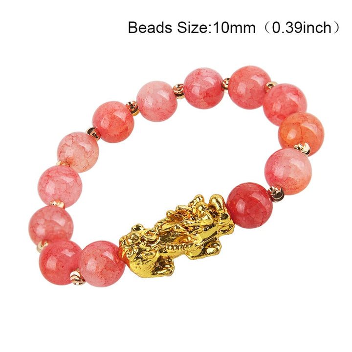 Braccialetto di perline di pietra di ossidiana Pixiu Portare ricchezza Buona fortuna Feng Shui Bracciale bestia cinese Bracciale in oro Pixiu Uomo Donna - Gufetto Brand 