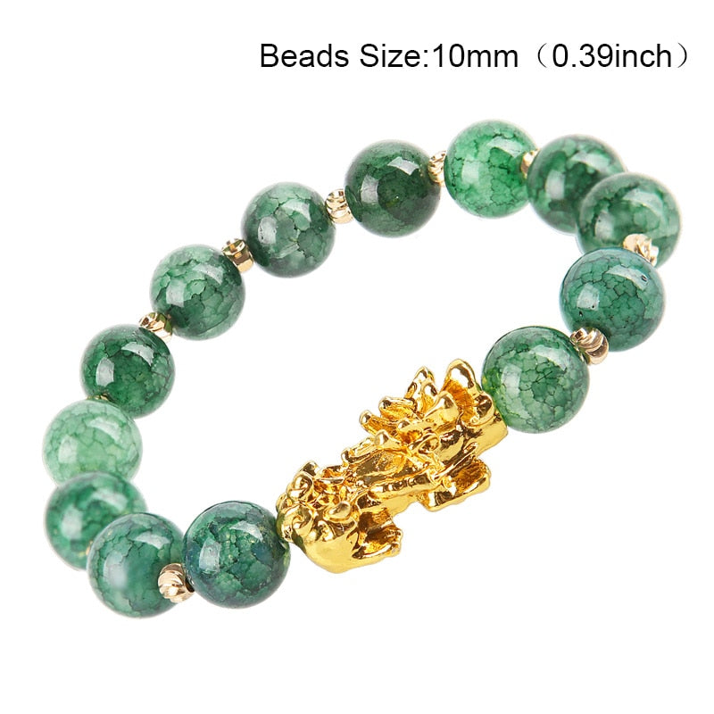 Braccialetto di perline di pietra di ossidiana Pixiu Portare ricchezza Buona fortuna Feng Shui Bracciale bestia cinese Bracciale in oro Pixiu Uomo Donna - Gufetto Brand 