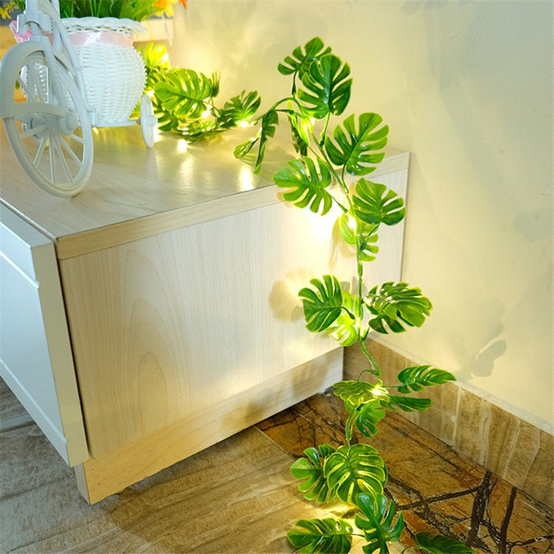 Flower Green Leaf String Lights Artificial Vine Fairy Lights Battery Powered Christmas Tree Garland Light for Weeding Home Decor - Gufetto Brand 