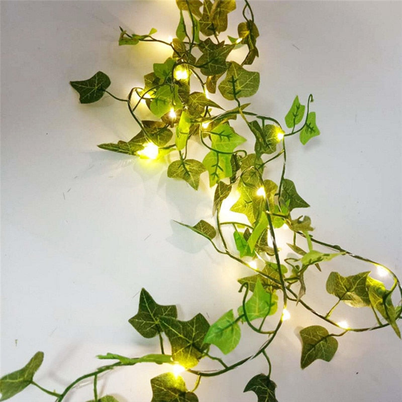 Flower Green Leaf String Lights Artificial Vine Fairy Lights Battery Powered Christmas Tree Garland Light for Weeding Home Decor - Gufetto Brand 