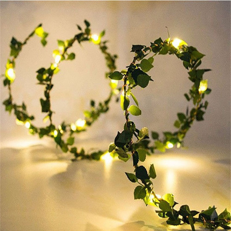 Flower Green Leaf String Lights Artificial Vine Fairy Lights Battery Powered Christmas Tree Garland Light for Weeding Home Decor - Gufetto Brand 