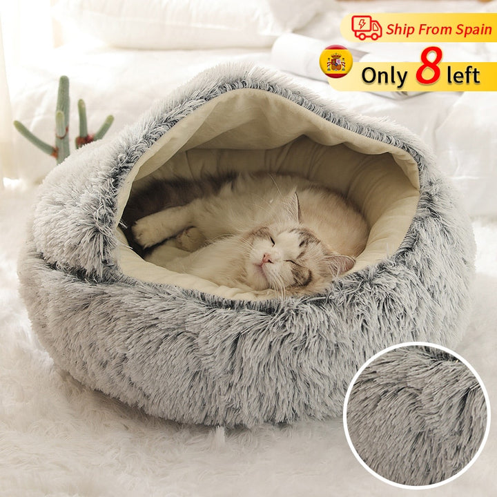 Inverno Lungo Peluche Pet Cat Letto Rotondo Gatto con Cuscino - Gufetto Brand 