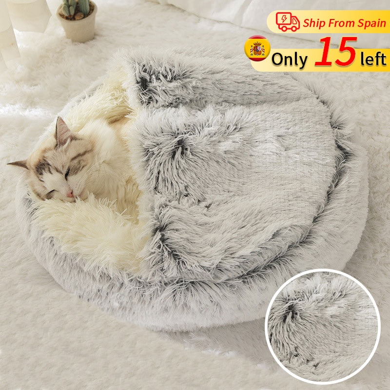 Inverno Lungo Peluche Pet Cat Letto Rotondo Gatto con Cuscino - Gufetto Brand 