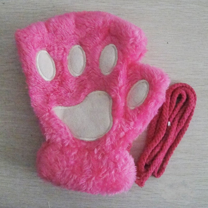 Guanti invernali da donna in pelliccia di coniglio Guanti senza dita Guanti caldi in peluche Guanti invernali morbidi e spessi per donna Ragazza mezzo dito flessibile - Gufetto Brand 