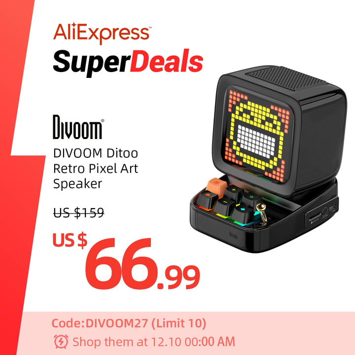 Divoom Ditoo Retro Pixel Art Bluetooth Altoparlante portatile Sveglia Tabellone LED fai-da-te, Decorazione luce domestica regalo di compleanno - Gufetto Brand 