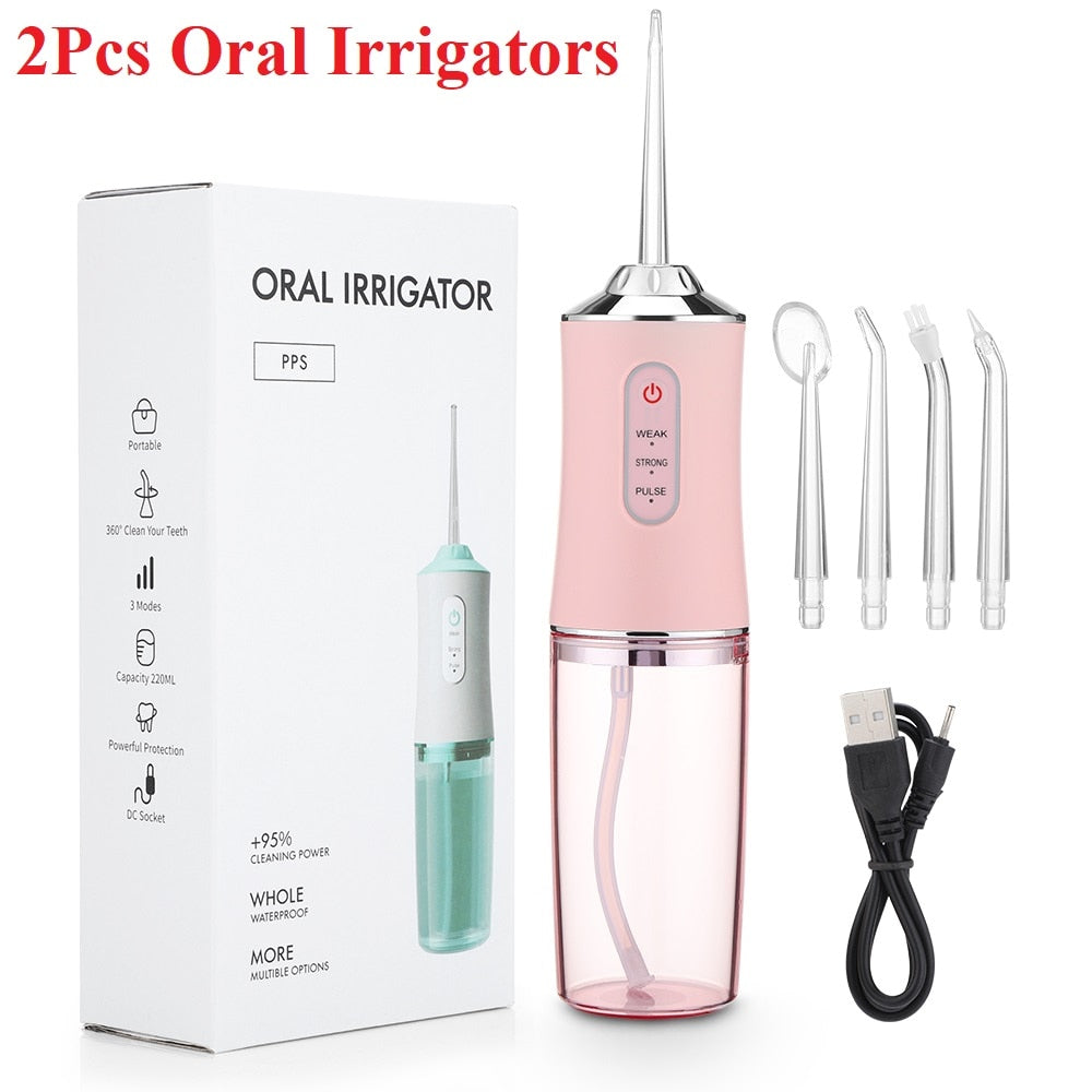 Oral Irrigator Portable Dental Water Flosser USB Rechargeable Water Jet Floss Tooth Pick 4 Jet Tip 220ml 3 Modes IPX7 1400rpm - Gufetto Brand 