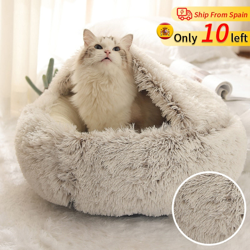 Inverno Lungo Peluche Pet Cat Letto Rotondo Gatto con Cuscino - Gufetto Brand 